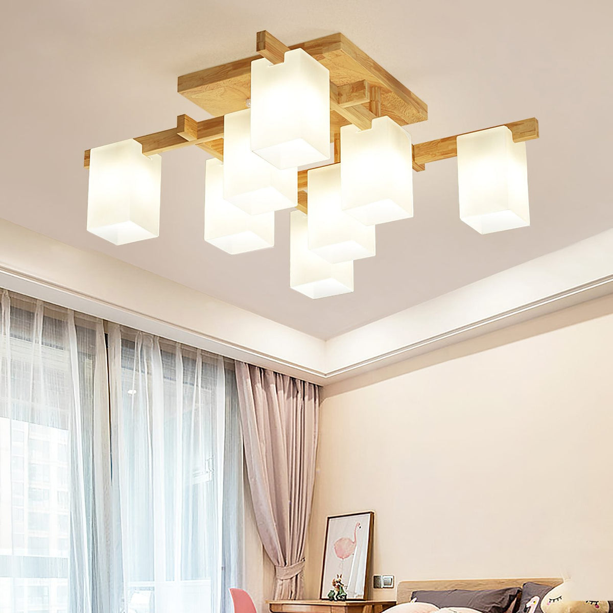 Japanese Square Wooden Art Ceiling Lamp