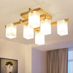 Japanese Square Wooden Art Ceiling Lamp