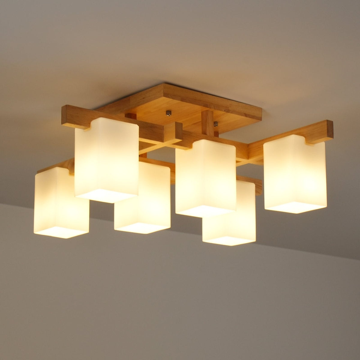 Japanese Square Wooden Art Ceiling Lamp