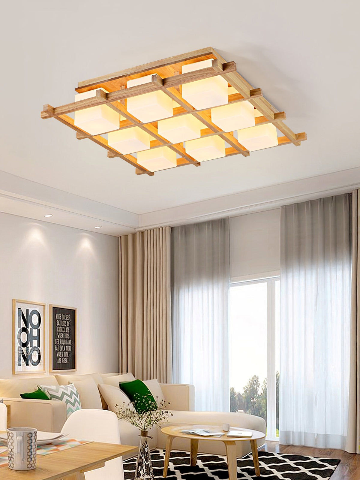 Japanese Style Lattice Ceiling Lamp