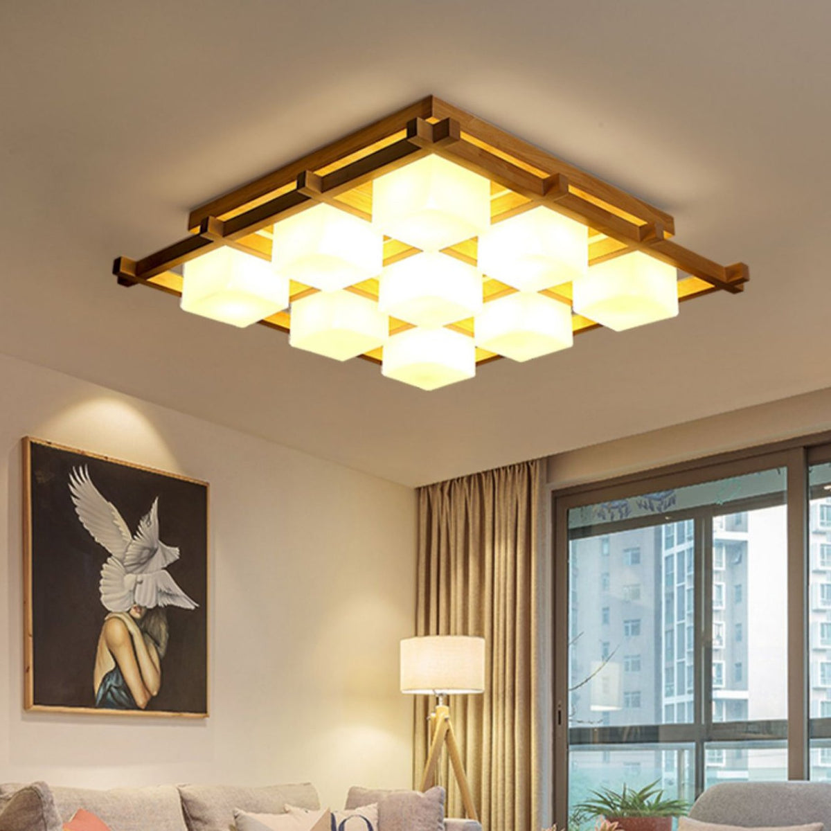Japanese Style Lattice Ceiling Lamp