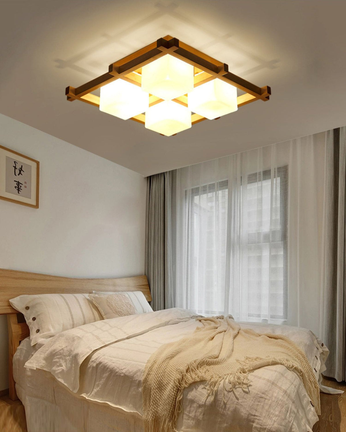 Japanese Style Lattice Ceiling Lamp