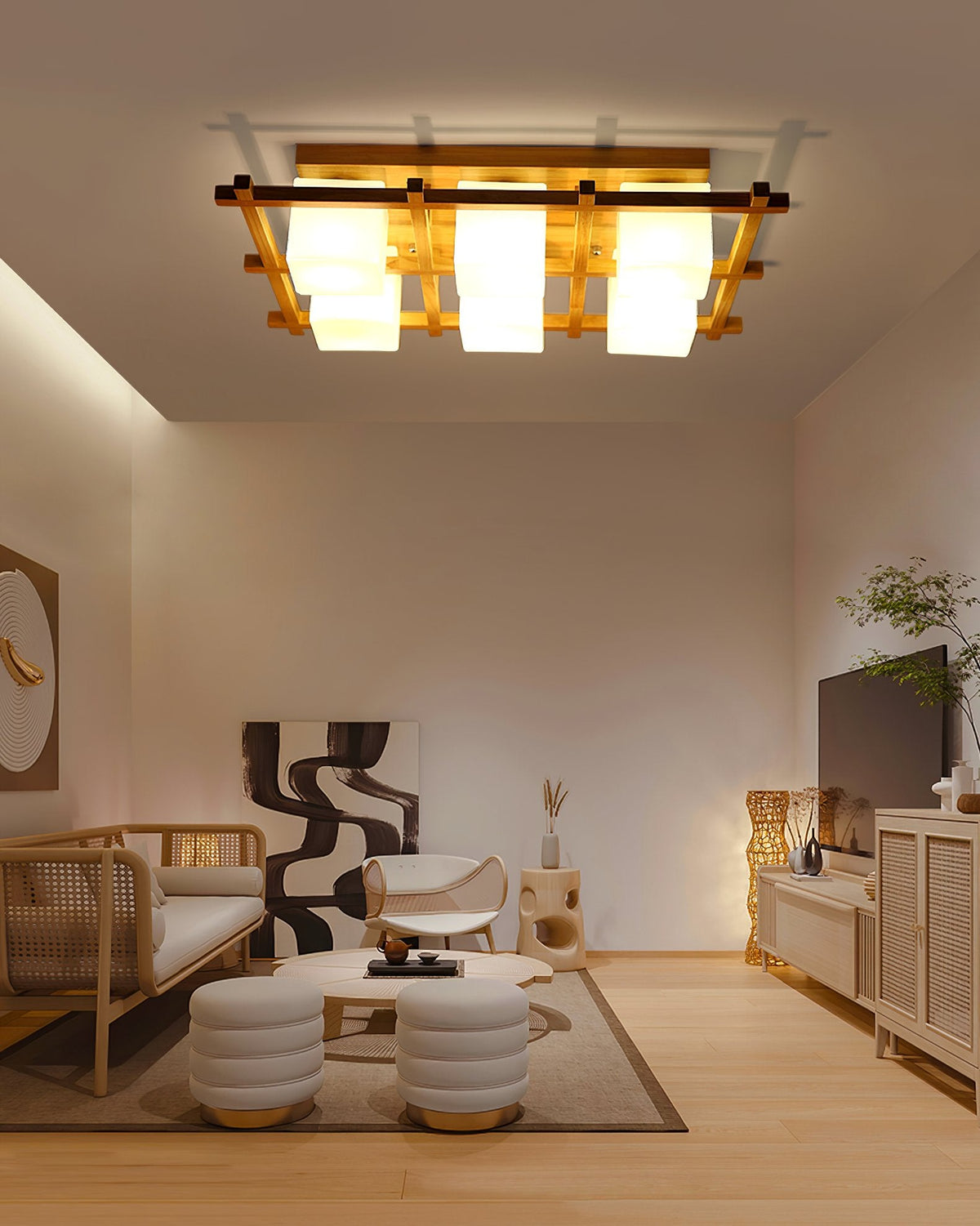 Japanese Style Lattice Ceiling Lamp
