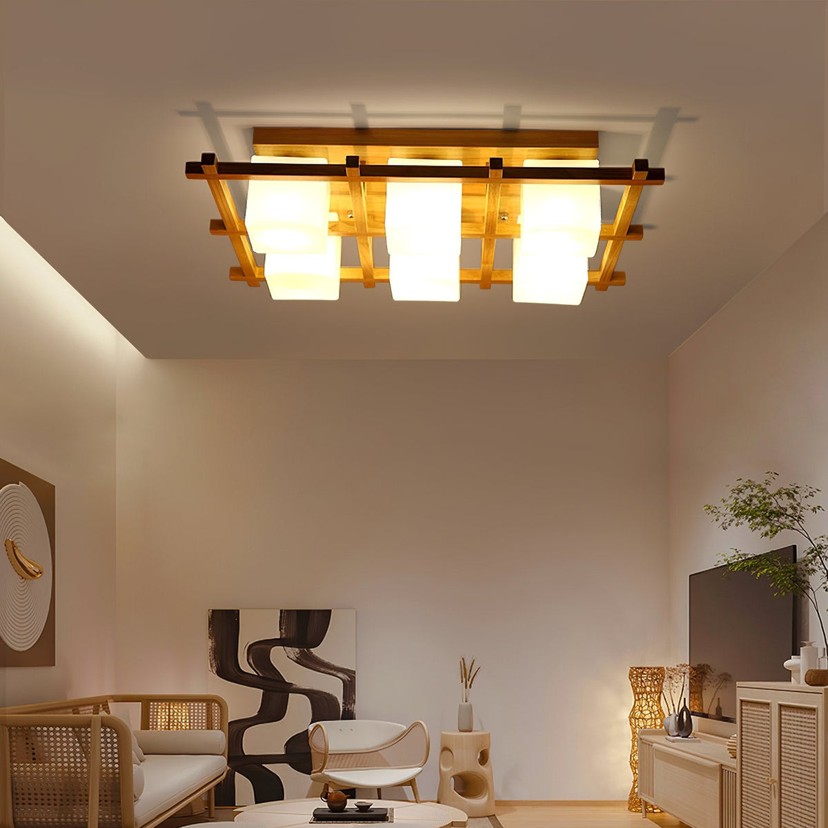 Japanese Style Lattice Ceiling Lamp