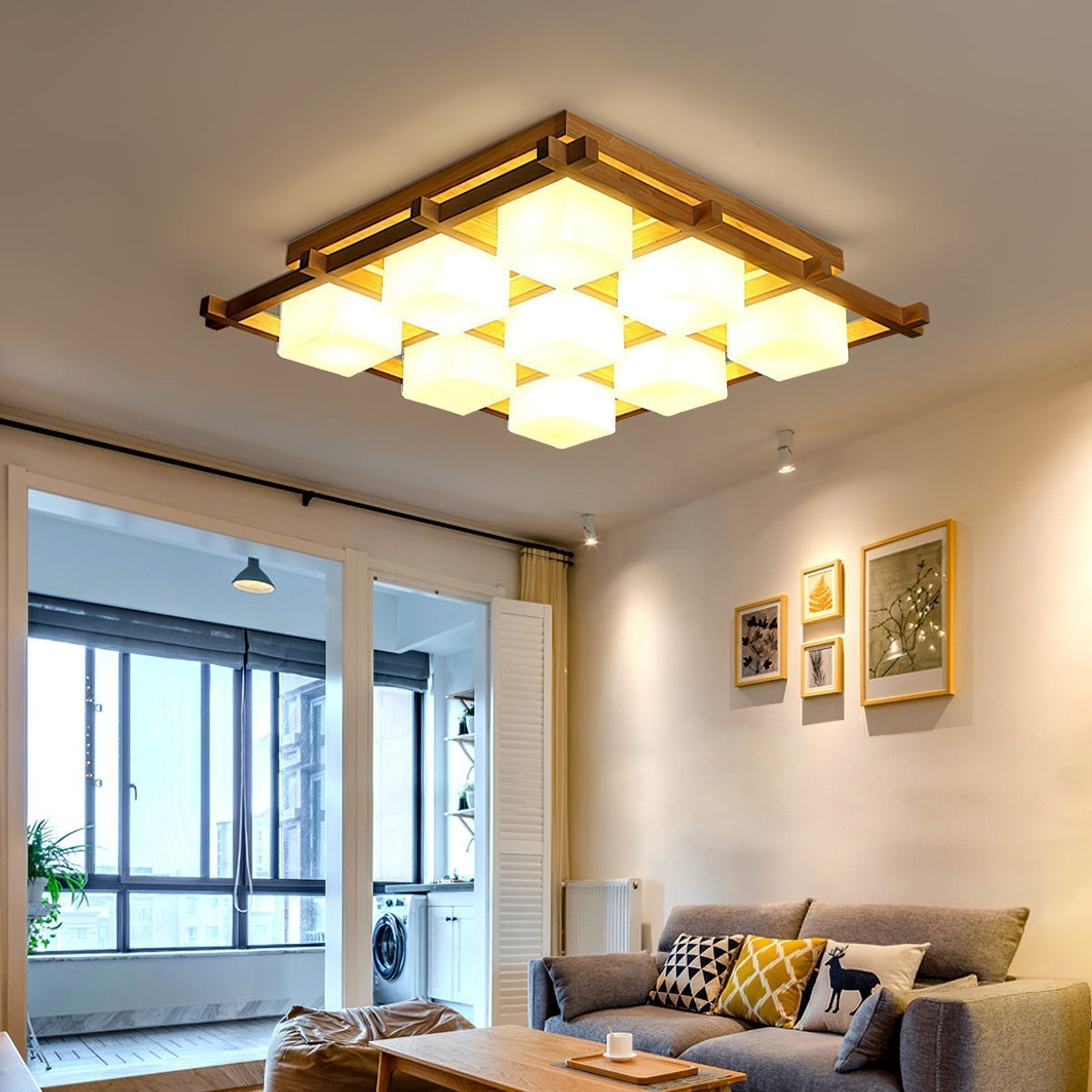 Japanese Style Lattice Ceiling Lamp
