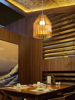 Japanese Wooden Bird Cage Pendant Light