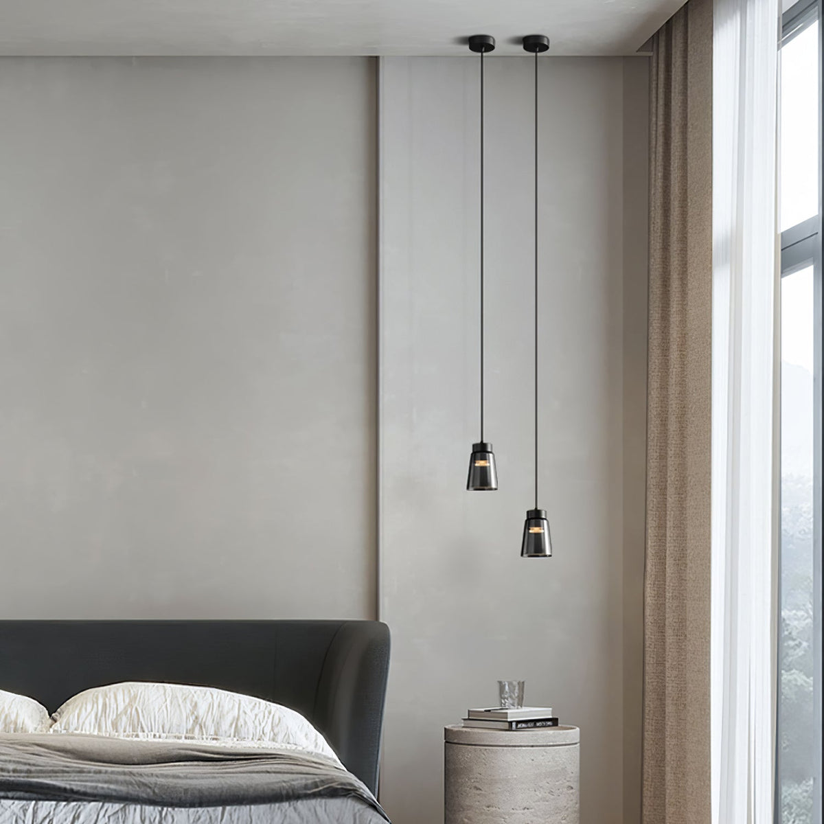 Jerez2 Modern LED Pendant Light in Smokey Gray Glass for Dining Room & Kitchen Island