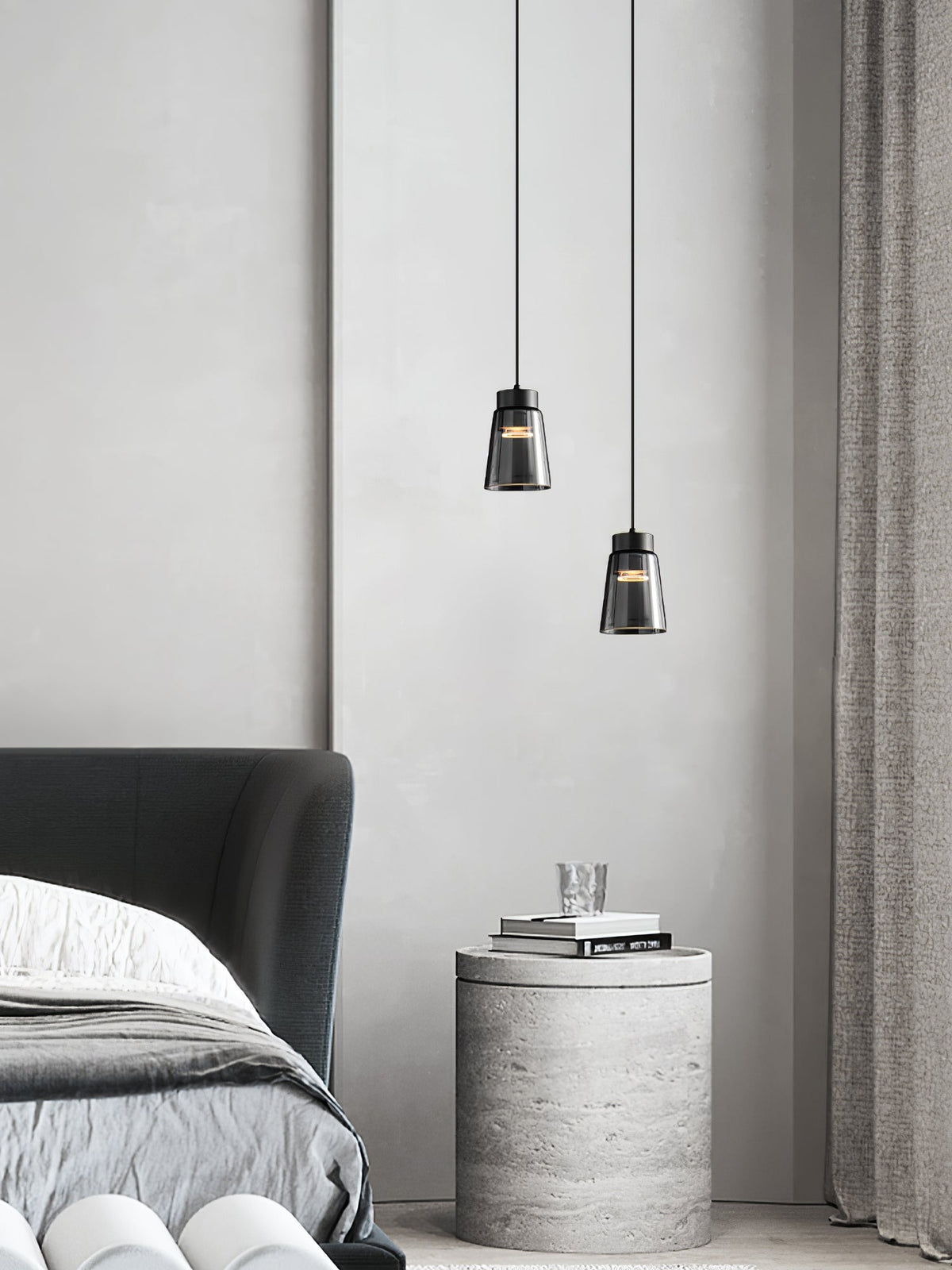Jerez2 Modern LED Pendant Light in Smokey Gray Glass for Dining Room & Kitchen Island