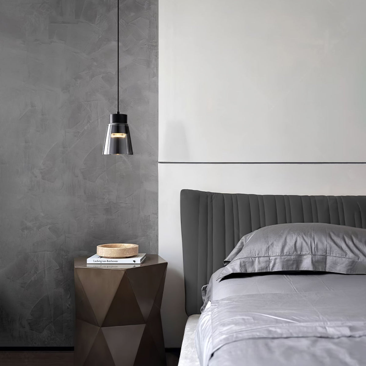Jerez2 Modern LED Pendant Light in Smokey Gray Glass for Dining Room & Kitchen Island