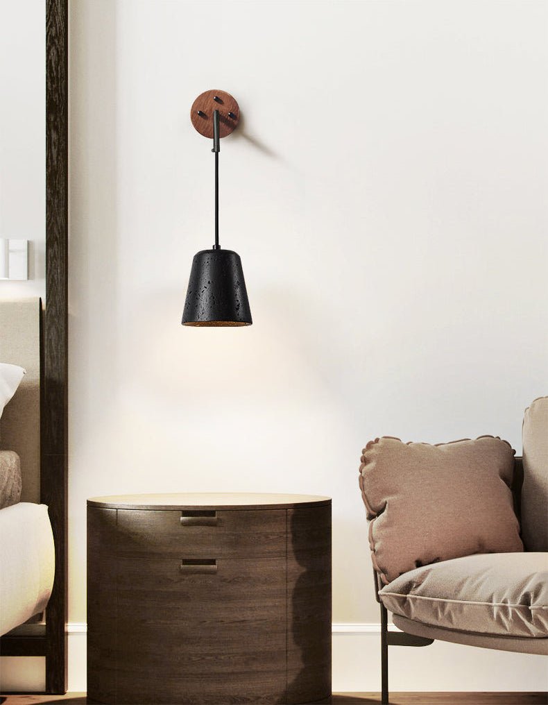 Jorren Wall Sconce in Black Travertine and Walnut