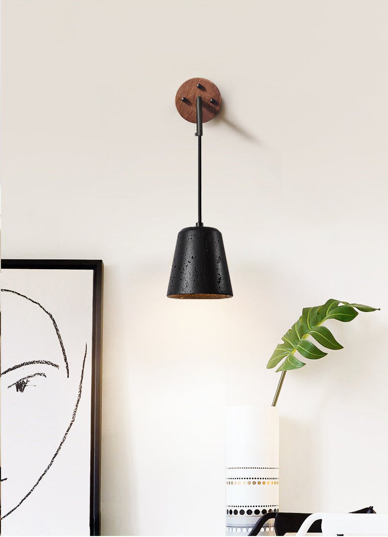 Jorren Wall Sconce in Black Travertine and Walnut