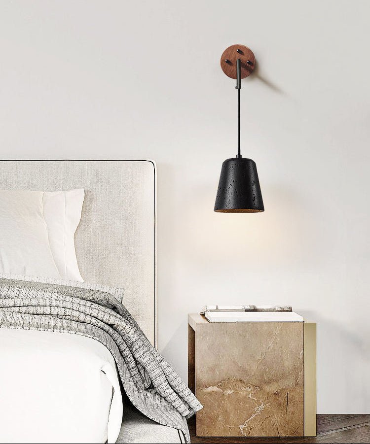 Jorren Wall Sconce in Black Travertine and Walnut