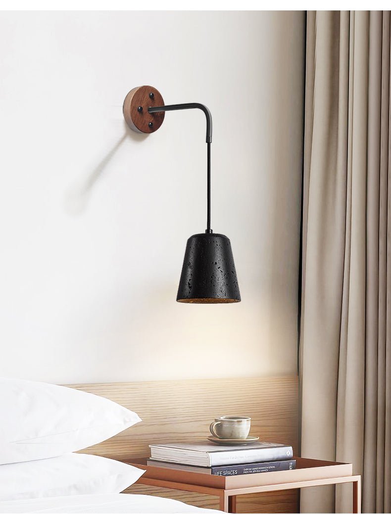 Jorren Wall Sconce in Black Travertine and Walnut