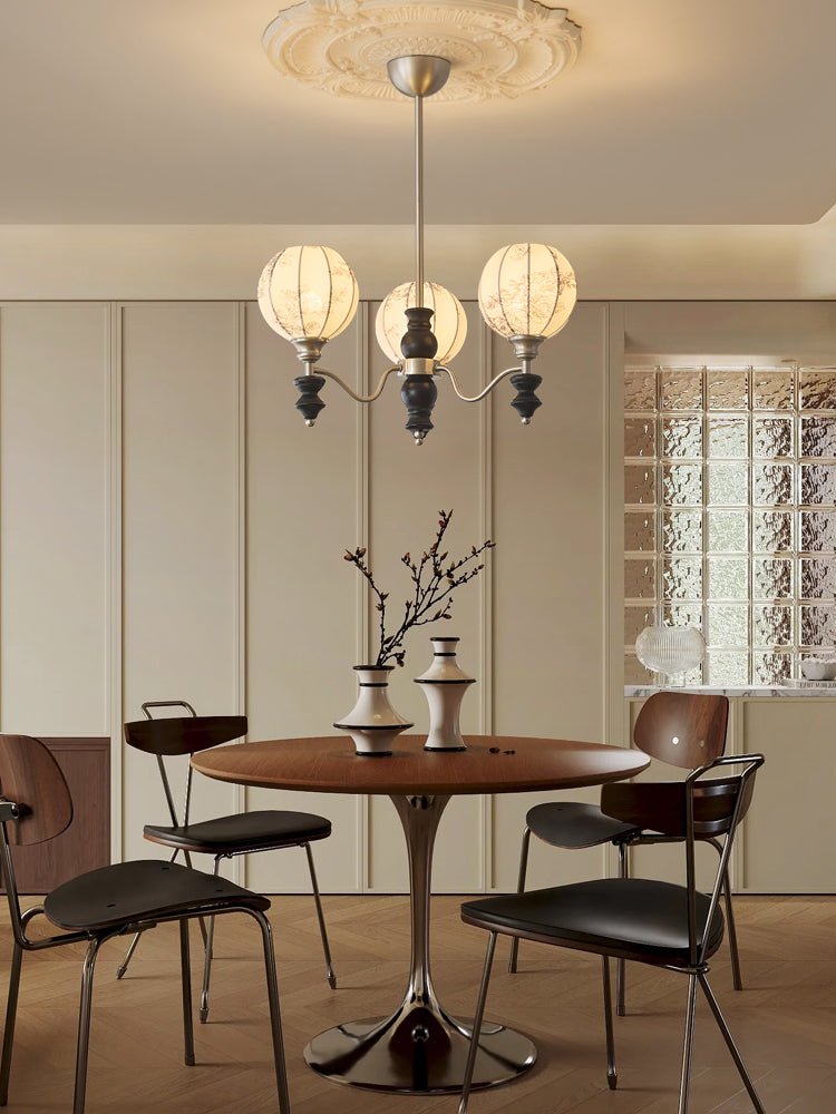 Juliette Fabric Chandelier – Modern Wood & Iron Pendant Light for Dining Room and Living Room
