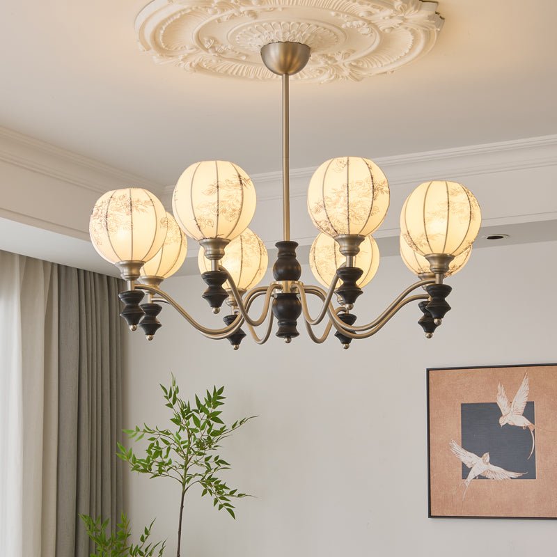 Juliette Fabric Chandelier – Modern Wood & Iron Pendant Light for Dining Room and Living Room