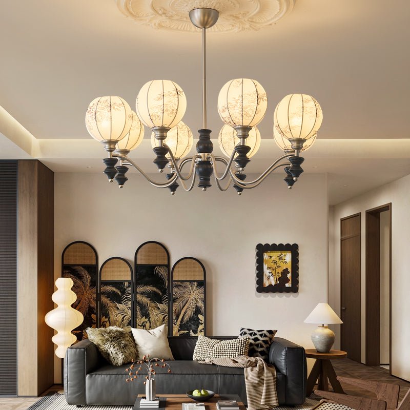 Juliette Fabric Chandelier – Modern Wood & Iron Pendant Light for Dining Room and Living Room