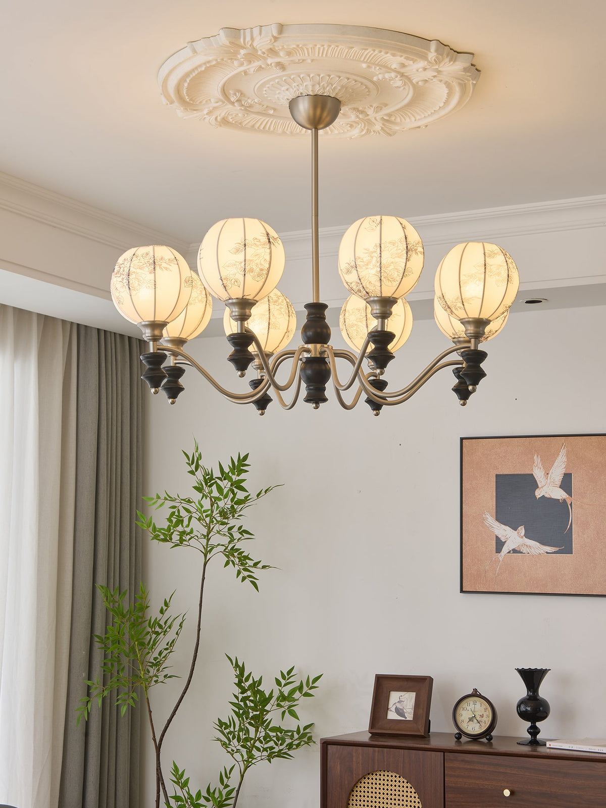Juliette Fabric Chandelier – Modern Wood & Iron Pendant Light for Dining Room and Living Room