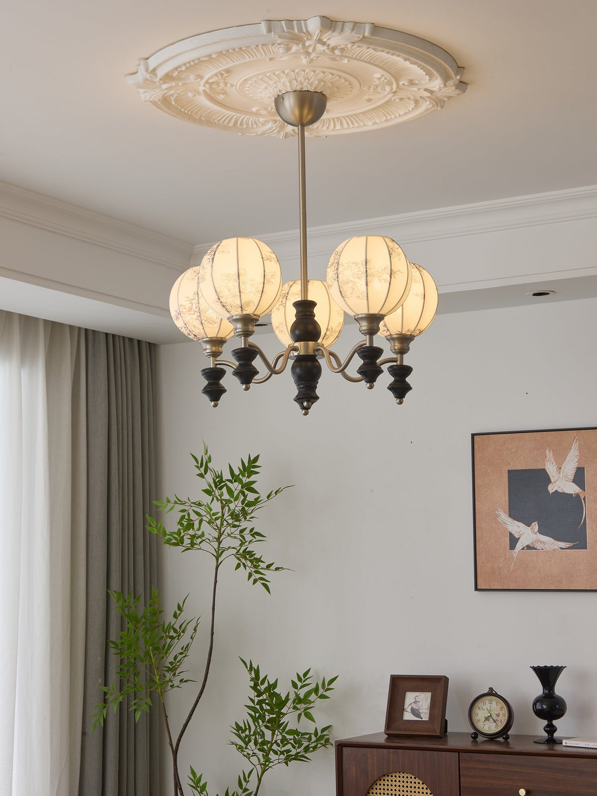 Juliette Fabric Chandelier – Modern Wood & Iron Pendant Light for Dining Room and Living Room
