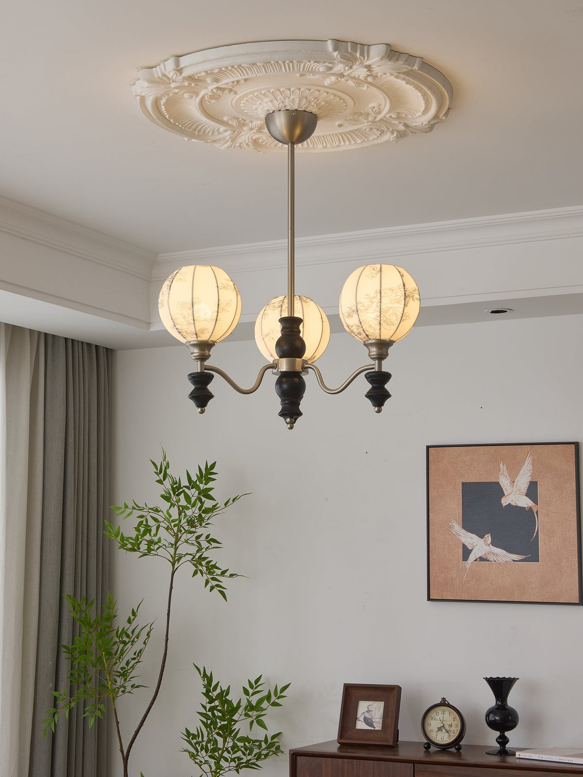 Juliette Fabric Chandelier – Modern Wood & Iron Pendant Light for Dining Room and Living Room