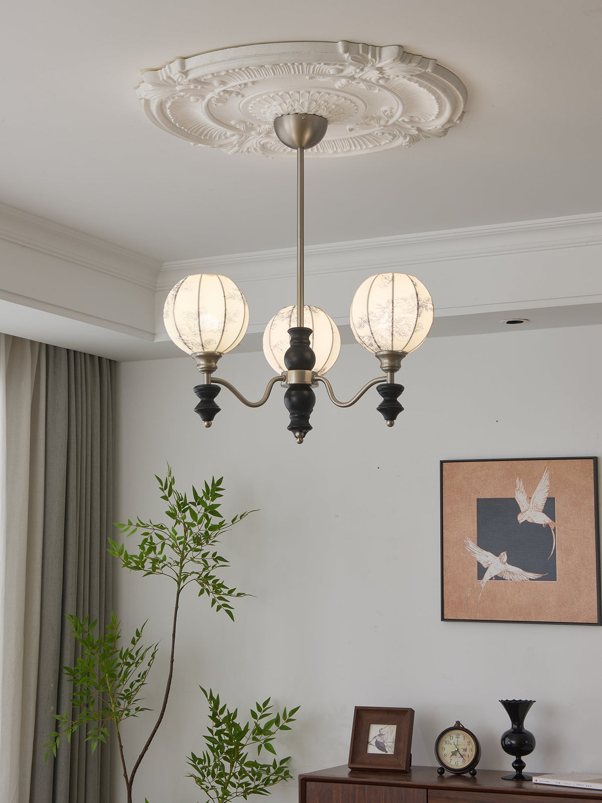 Juliette Fabric Chandelier – Modern Wood & Iron Pendant Light for Dining Room and Living Room