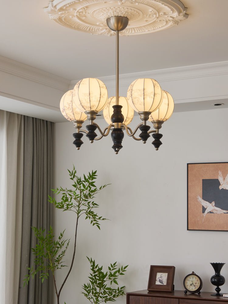 Juliette Fabric Chandelier – Modern Wood & Iron Pendant Light for Dining Room and Living Room