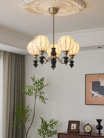 Juliette Fabric Chandelier – Modern Wood & Iron Pendant Light for Dining Room and Living Room