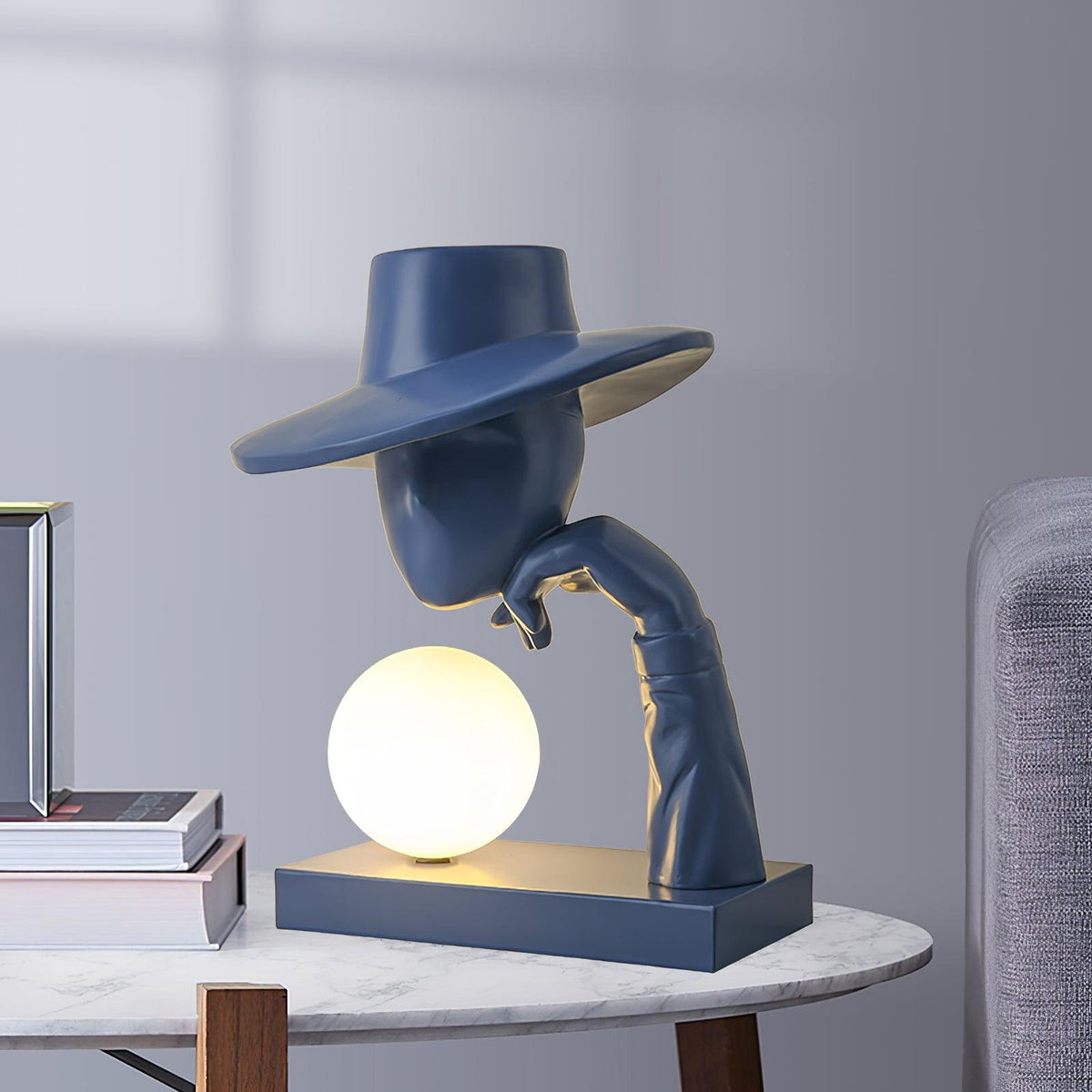 Juni Sculptural Resin Table Lamp with Glass Shade