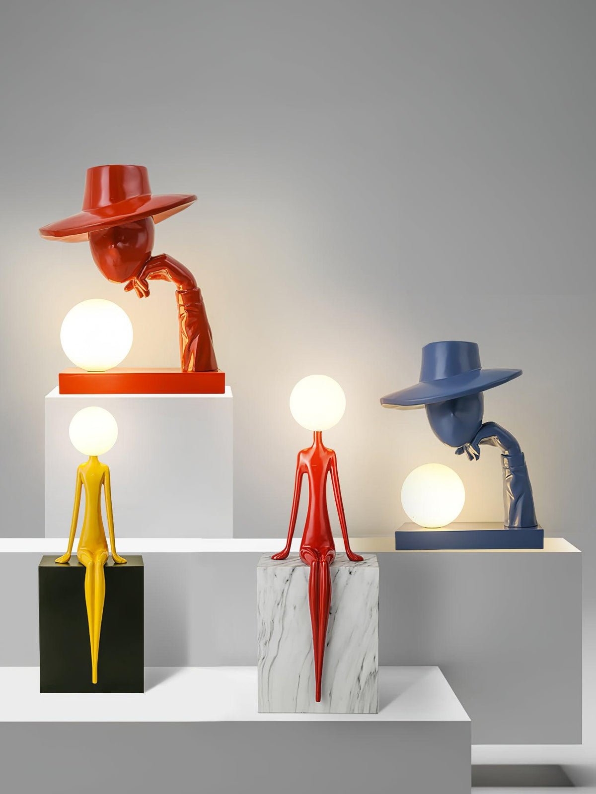 Juni Sculptural Resin Table Lamp with Glass Shade