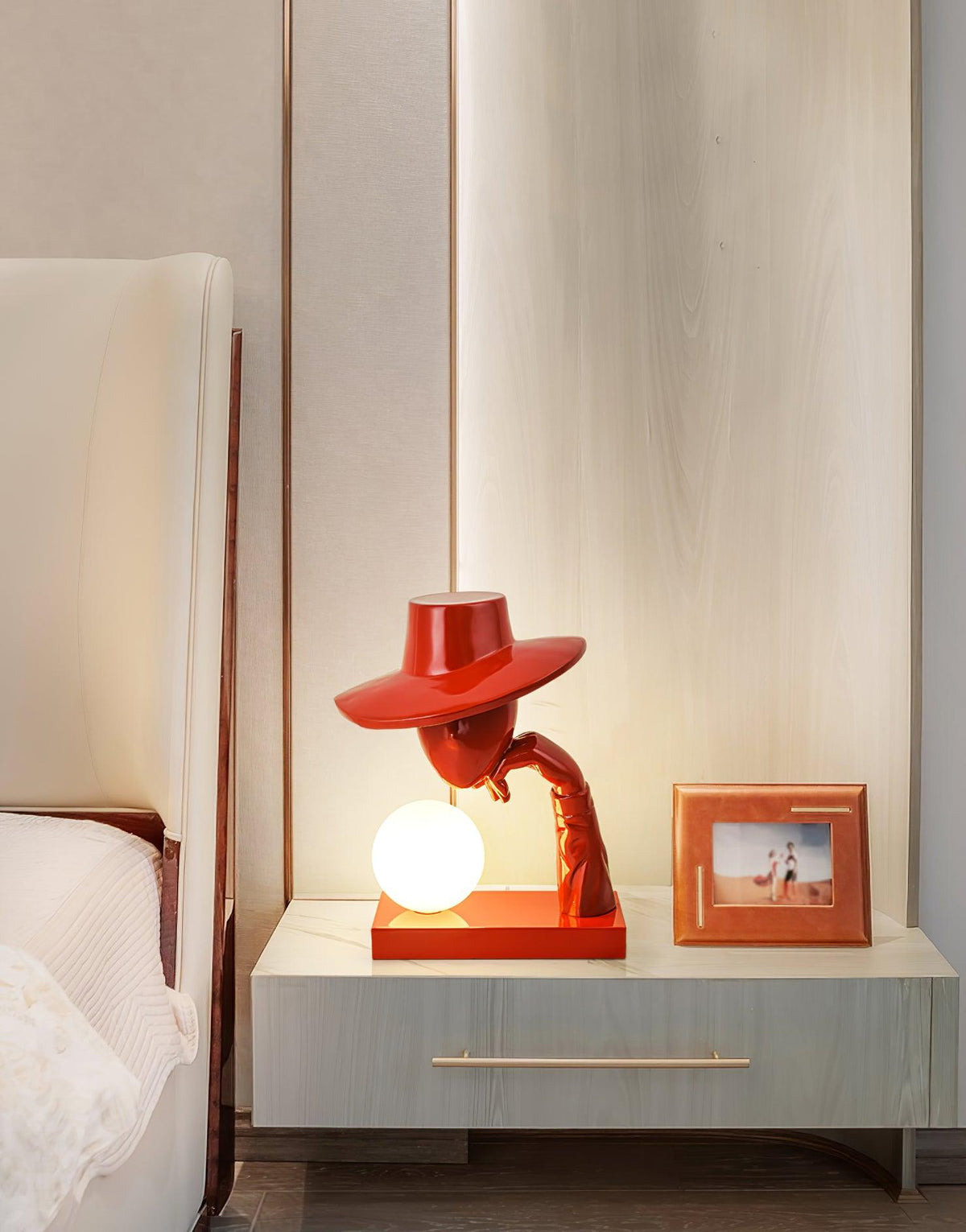 Juni Sculptural Resin Table Lamp with Glass Shade