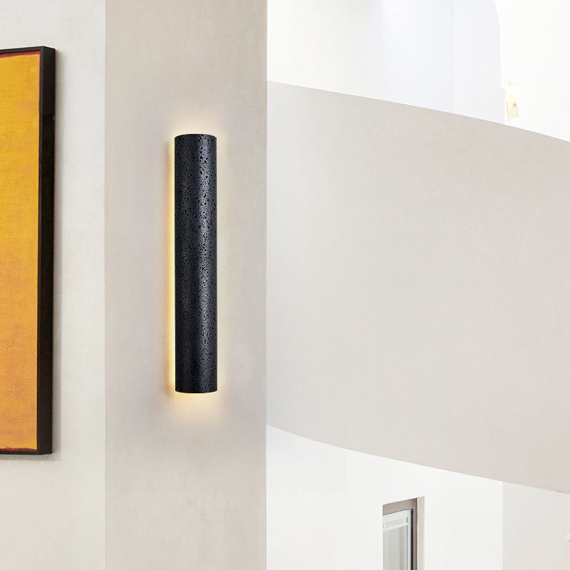 Kaedran Black Travertine LED Wall Sconce with Halo Backlighting