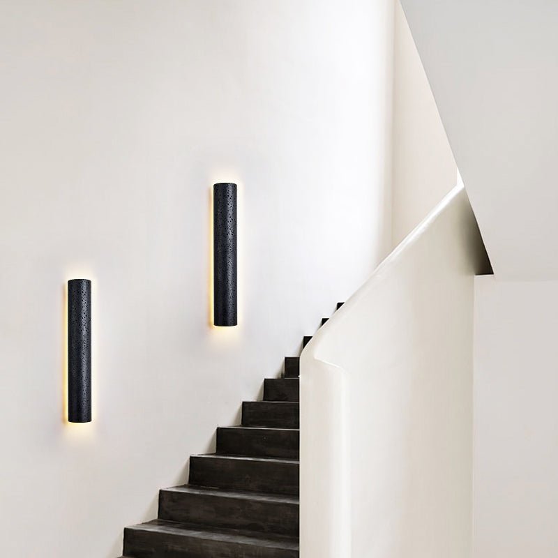 Kaedran Black Travertine LED Wall Sconce with Halo Backlighting