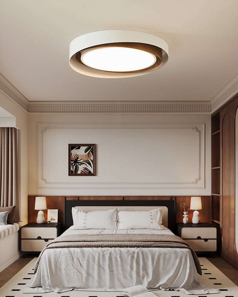 Kaelen Duet Flush Mount Ceiling Light – Modern LED Wood Grain & Iron