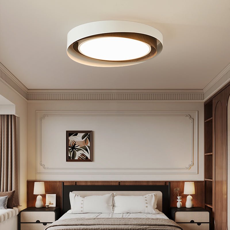 Kaelen Duet Flush Mount Ceiling Light – Modern LED Wood Grain & Iron