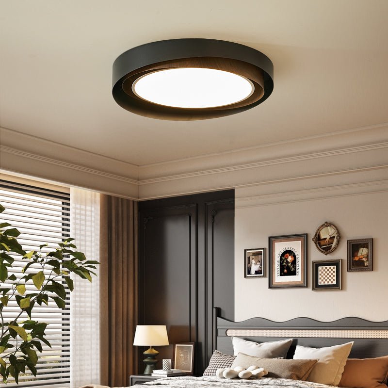Kaelen Duet Flush Mount Ceiling Light – Modern LED Wood Grain & Iron