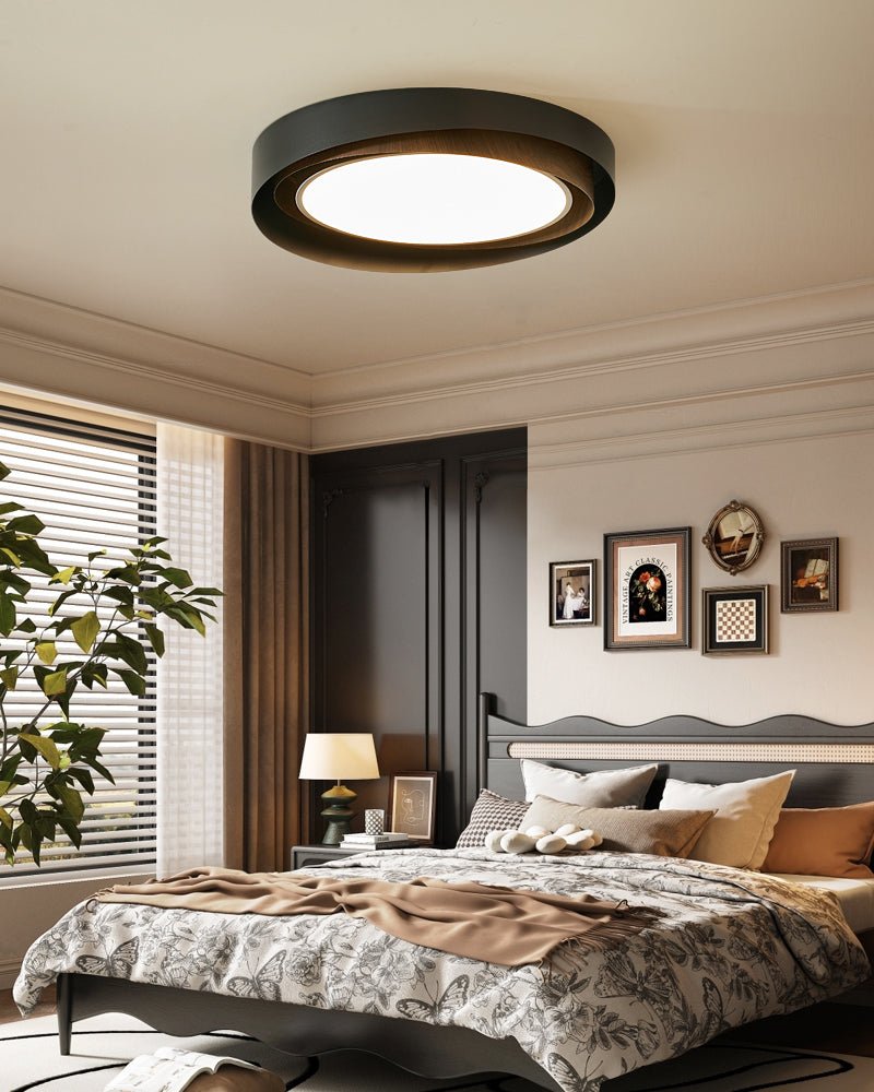 Kaelen Duet Flush Mount Ceiling Light – Modern LED Wood Grain & Iron