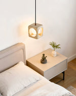 Kaelis Travertine Pendant Light – Sculptural Stone Cube Lamp for Modern Interiors