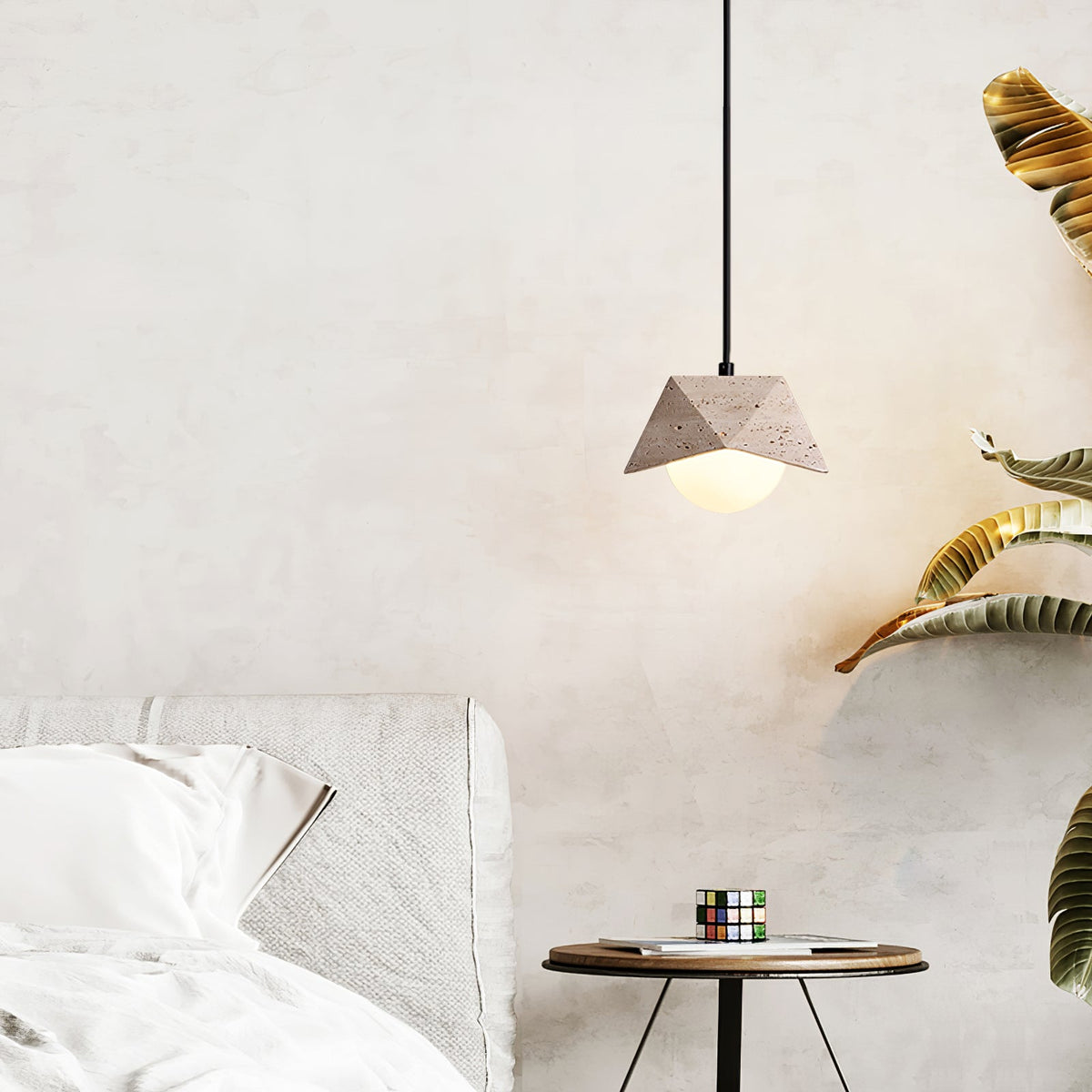 Kaelo Pendant Light in Yellow Travertine with Glass Globe