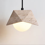 Kaelo Pendant Light in Yellow Travertine with Glass Globe