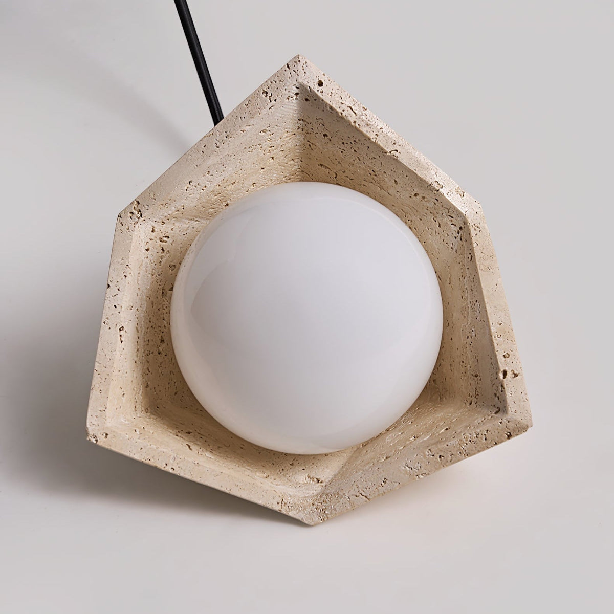 Kaelo Pendant Light in Yellow Travertine with Glass Globe