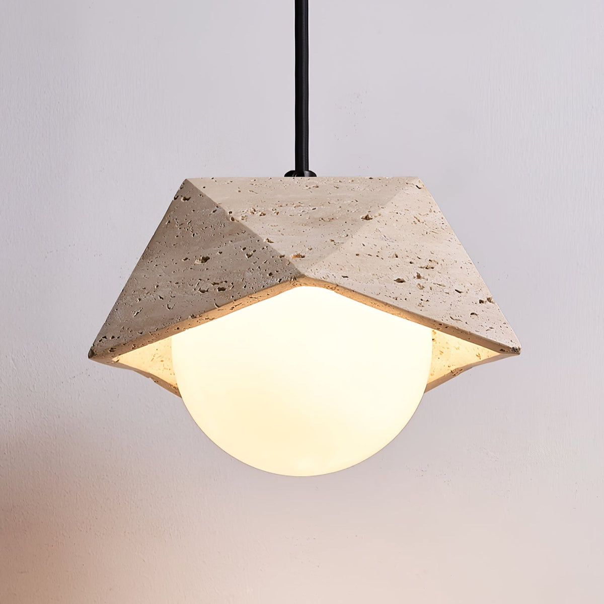 Kaelo Pendant Light in Yellow Travertine with Glass Globe