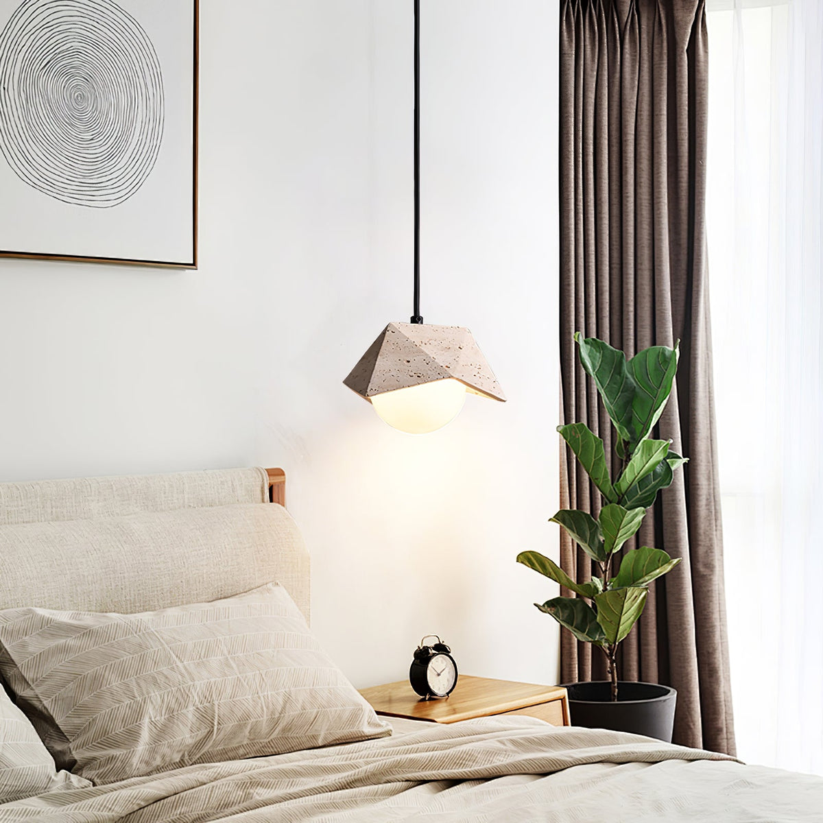 Kaelo Pendant Light in Yellow Travertine with Glass Globe