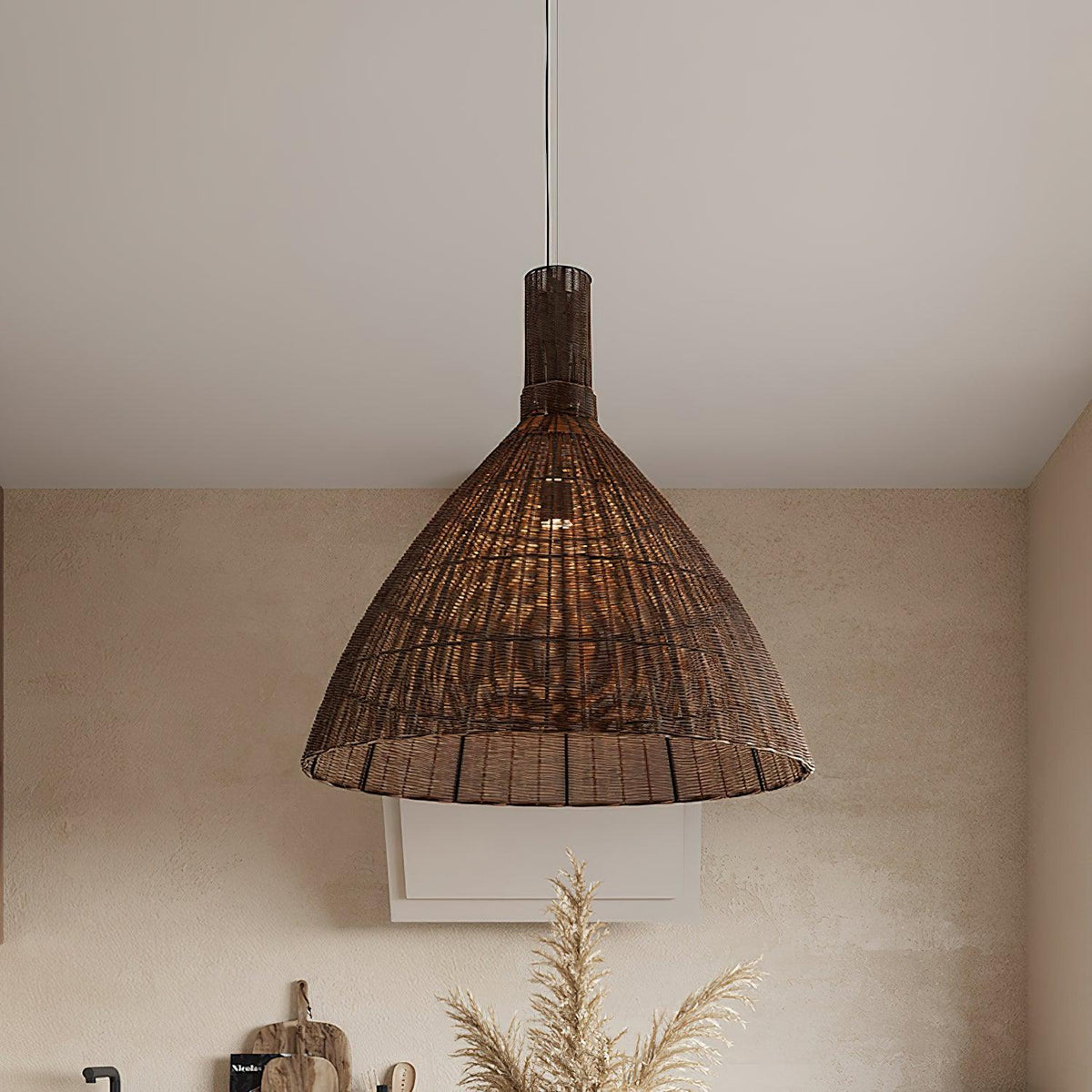 Kalani Woven Rattan Pendant Light – Natural Organic Modern Hanging Lamp