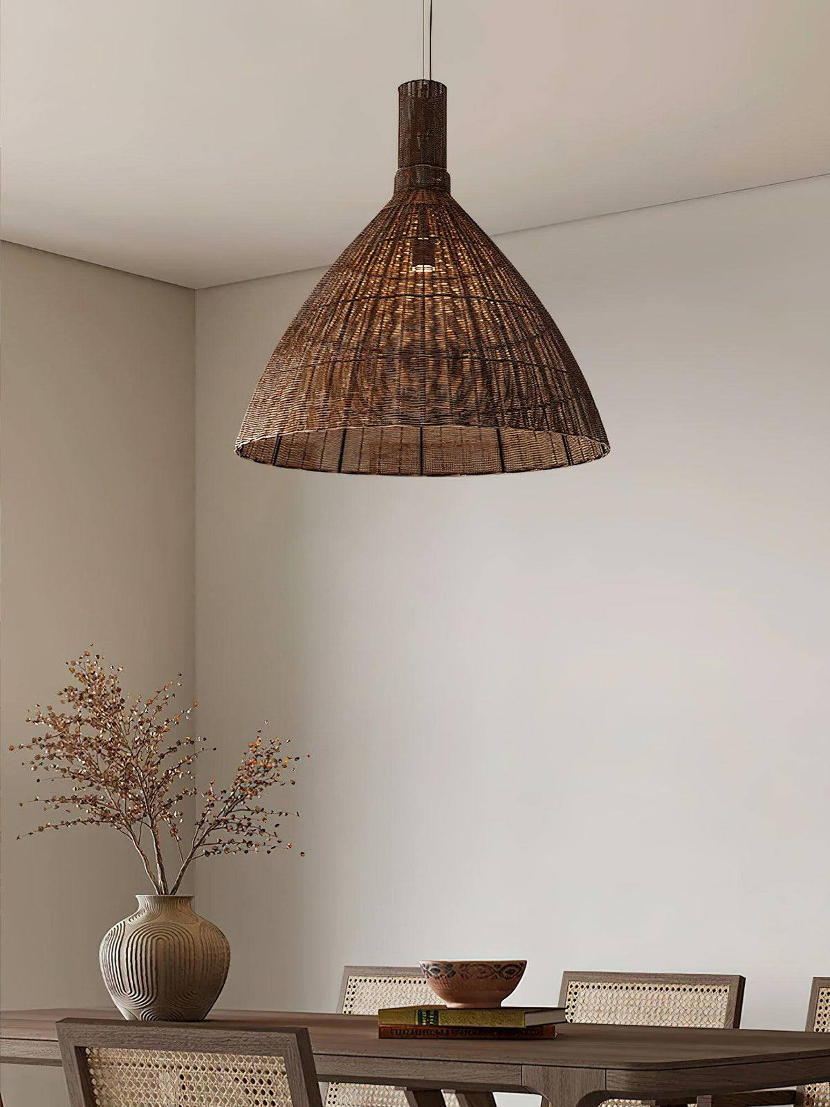 Kalani Woven Rattan Pendant Light – Natural Organic Modern Hanging Lamp