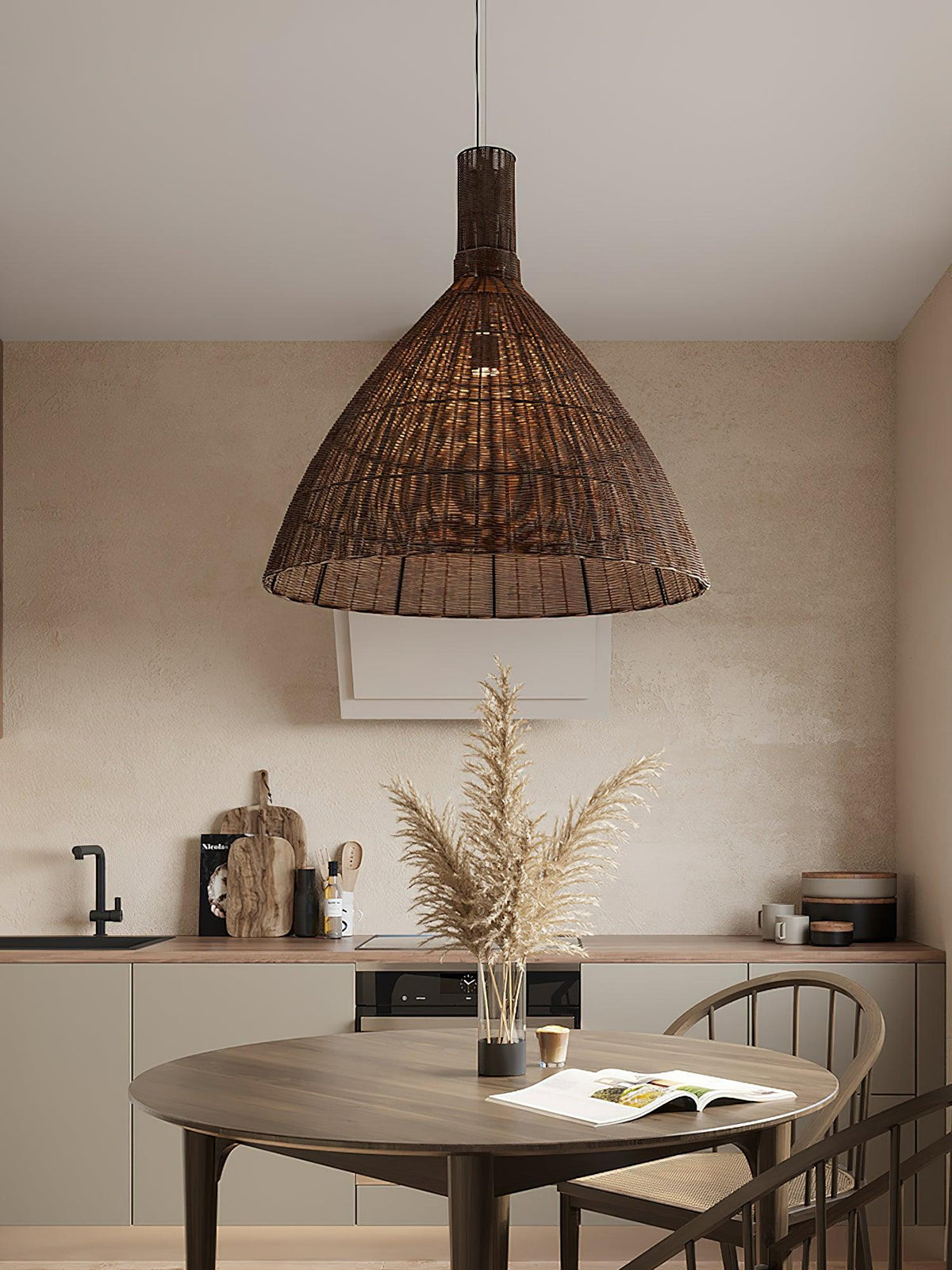 Kalani Woven Rattan Pendant Light – Natural Organic Modern Hanging Lamp