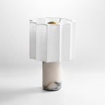 Orbis Veil Table Lamp – Sculptural Marble LED Lamp with Pleated Fabric Shade