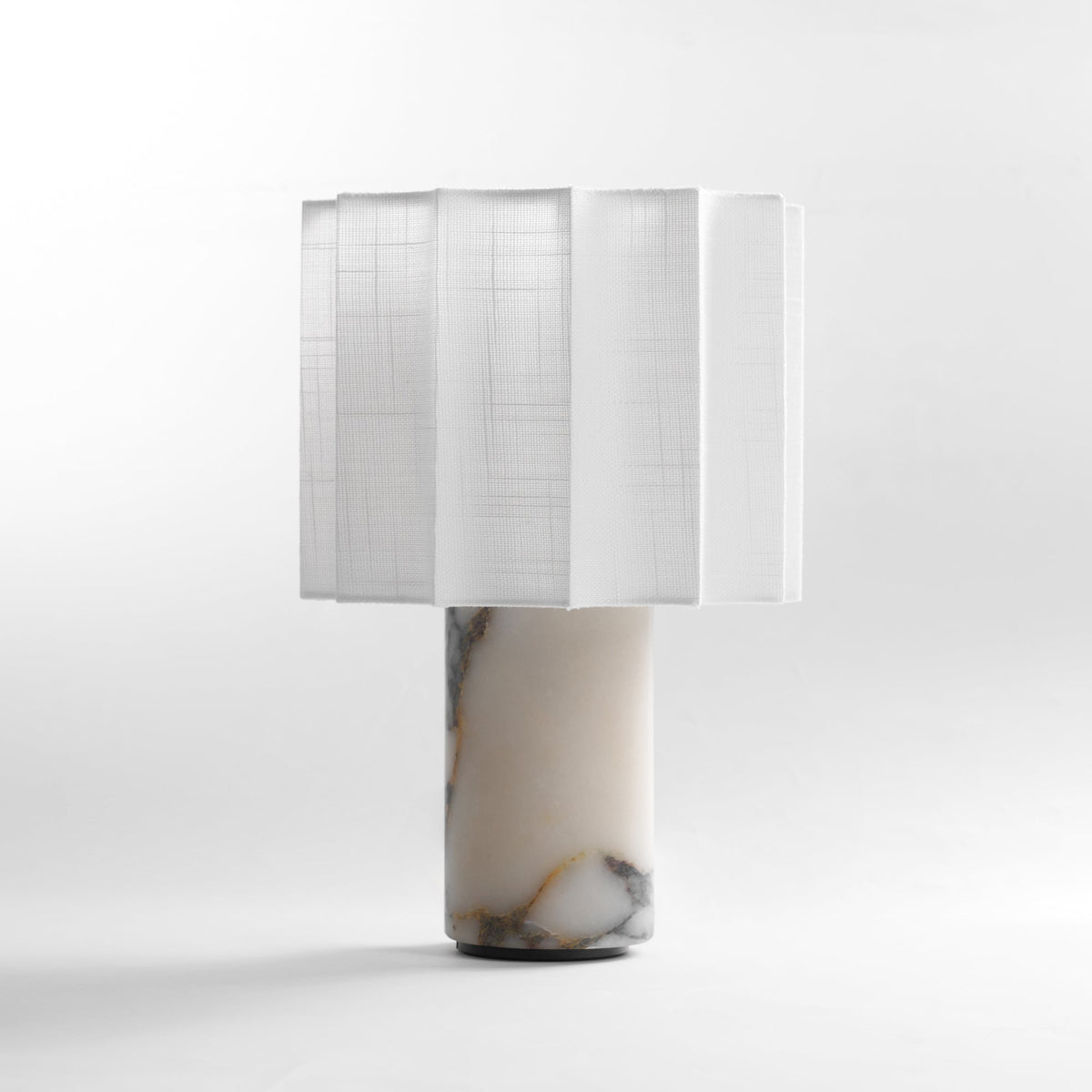 Orbis Veil Table Lamp – Sculptural Marble LED Lamp with Pleated Fabric Shade