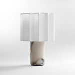 Orbis Veil Table Lamp – Sculptural Marble LED Lamp with Pleated Fabric Shade