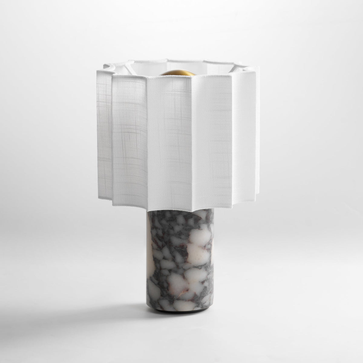 Orbis Veil Table Lamp – Sculptural Marble LED Lamp with Pleated Fabric Shade