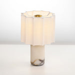 Orbis Veil Table Lamp – Sculptural Marble LED Lamp with Pleated Fabric Shade