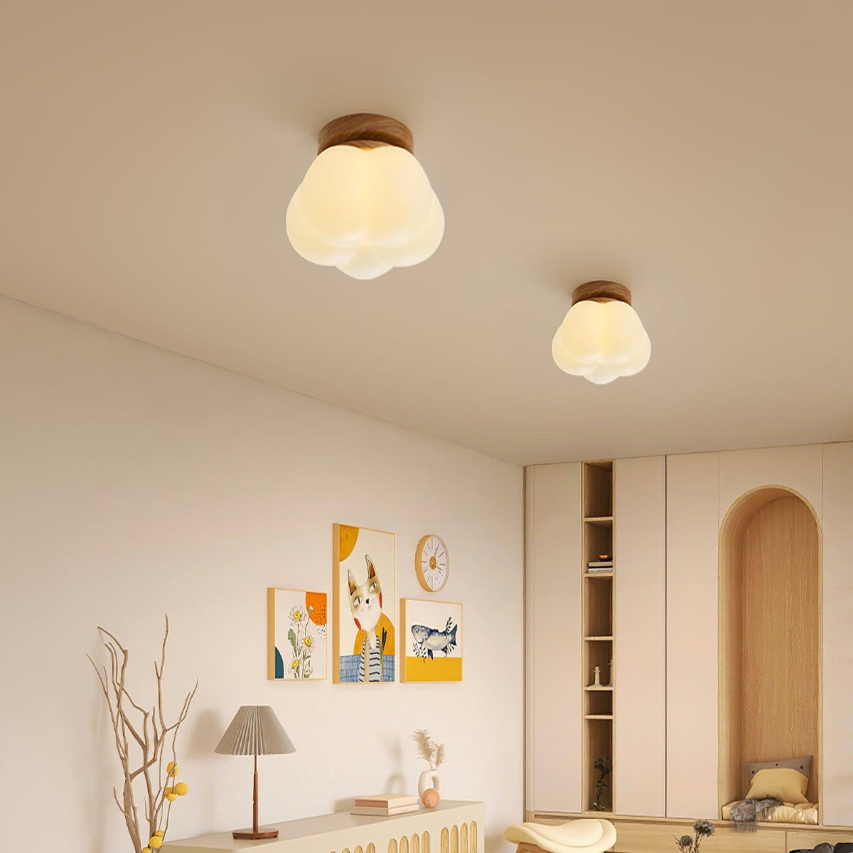 Kapok Flower Mini Flush Mount Ceiling Light in Wood Grain Metal